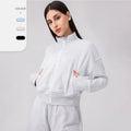 OEM Wholesale Autumn Winter Women Stand Collar Double Sided Zipper Thumb Hole Hoodie Casual Activewear Cotton Jacket with Pocket