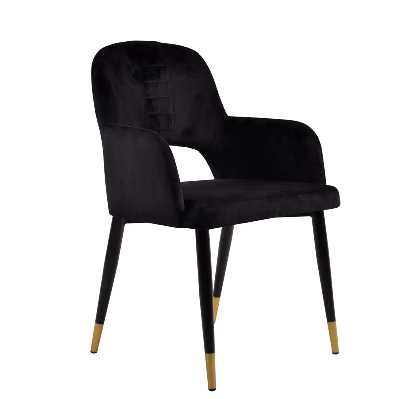 Wholesale Modern Comfortable Velvet Seat Armchair Dining Room Furniture Dining Chair Black Powder Coated Brass Legs Hotel Use