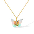 Hot Sale Colorful Resin Cubic Zirconia Gradient Butterfly Pendant Gold Plated Stainless Steel Beads Hip Hop Necklace Women Girls