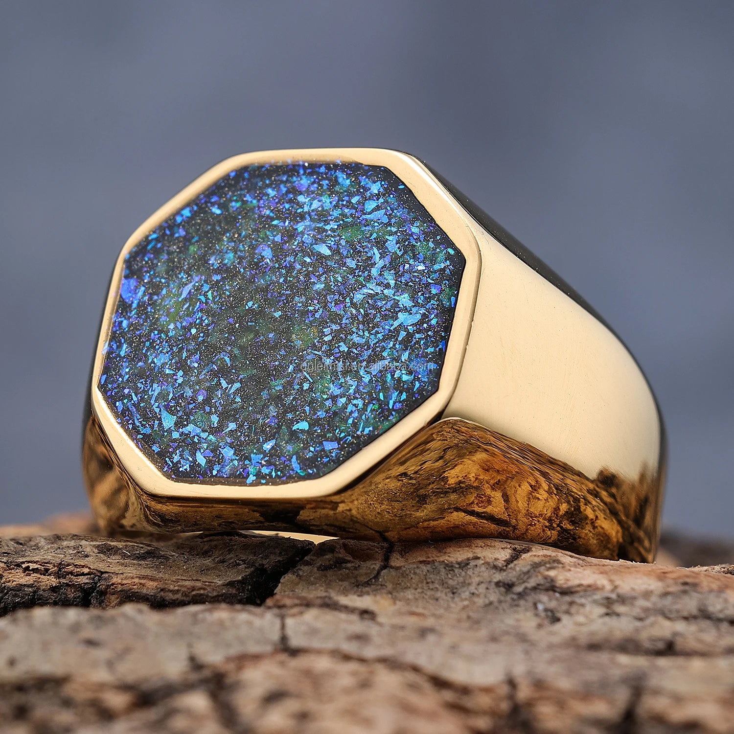 Custom Men Stainless Steel Geometry Gold Silver Color Initial Enamel Band Rings Fashion Mens Signet Rings