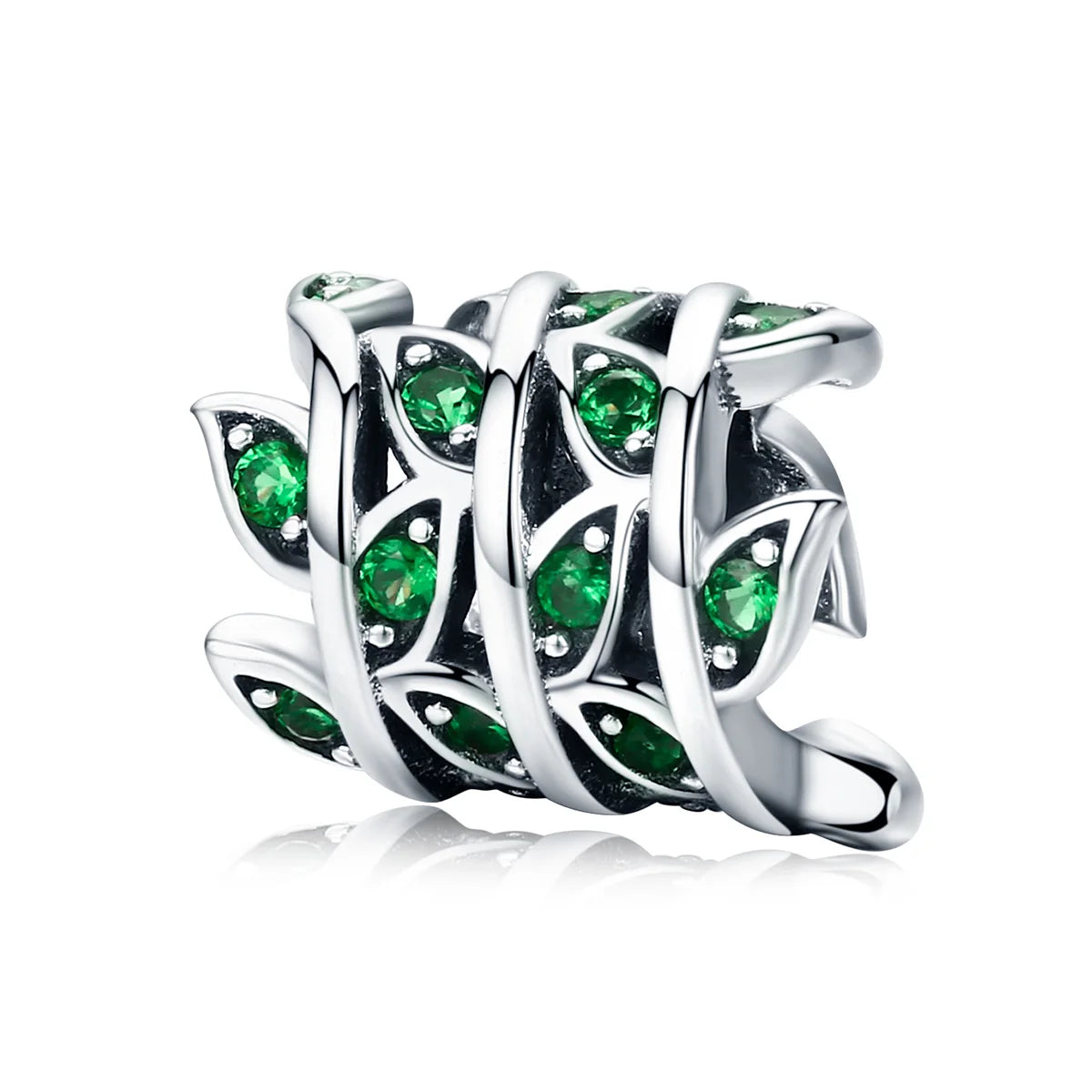 925 Sterling Silver Green Zircon Tree Leaves Beads Fit Charm Bracelet DIY Women Silver Jewelry Accessories SCC567