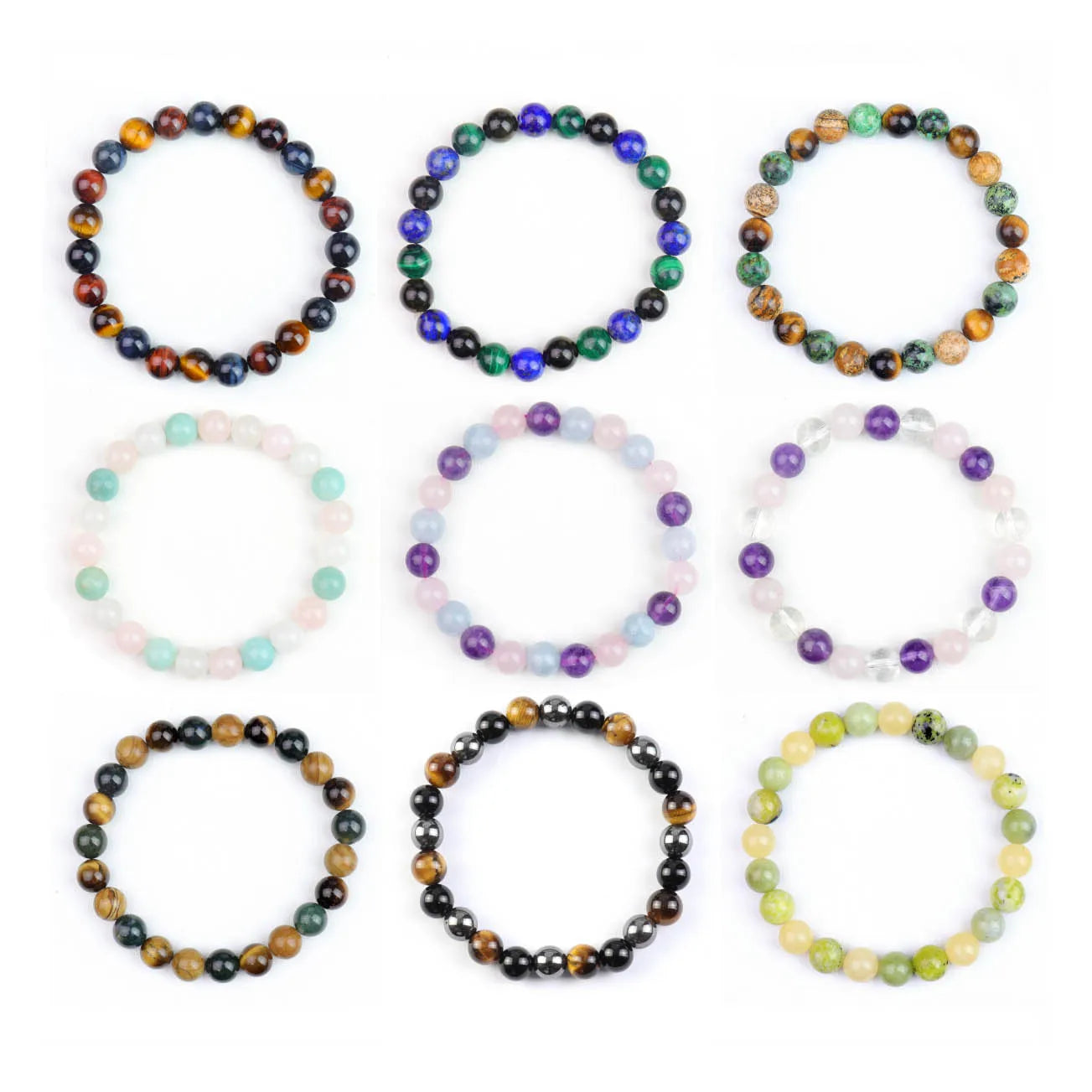 Wholesale Natural Mixed Beaded Amethyst Jade Stone Bracelet Healing Gemstone Elastic Durable Women Bracelets for Gift