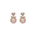 Elegant Fashionable Peach Heart Pearl S-925 Silver Needle Fine Jewelry Alloy Earrings