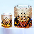 Heavy Base Japanese Edo Kiriko Shot Glass Hand-Engraved Black Knight Whiskey Tumbler with Rocks 220ml 30ml