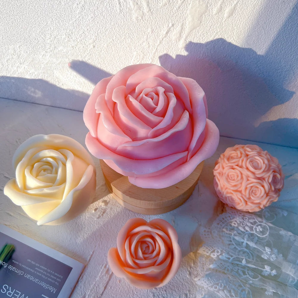 3 Sizes Rose Shaped Candle Mold Valentine's Day Gift Idea Flower Rose Ball Silicone Mold Home Decor Anniversary Gift