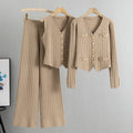 Wide-legged Pants Sweater Three Piece Female 2025 Spring Fall New Vest Knitted Cardigan Set