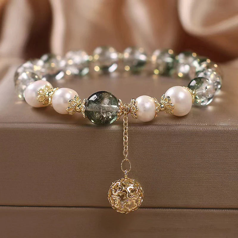 Wholesale Custom Ethnic Style Retro Imitation Green Ghost Freshwater Pearl Holiday Gift Crystal Glass Stone Beaded Bracelet
