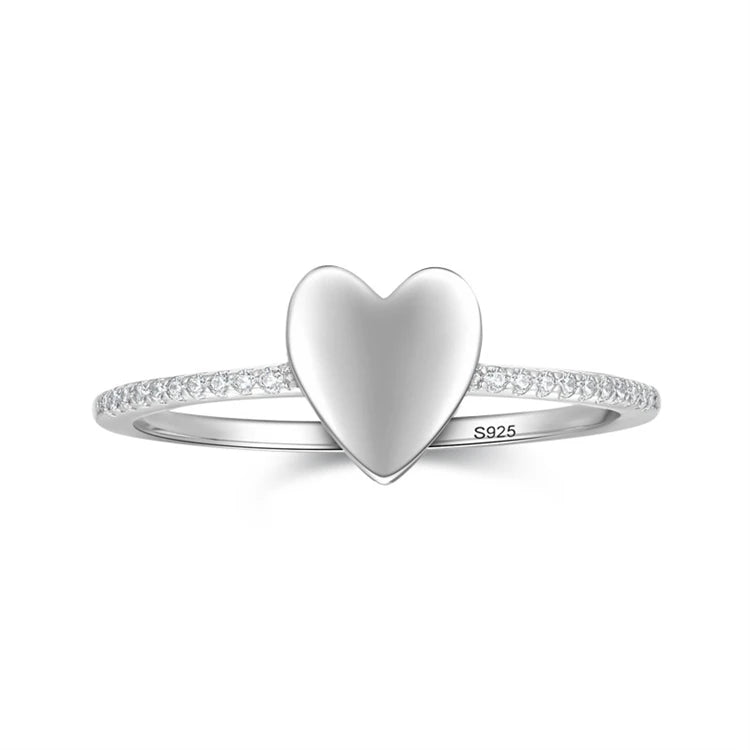 Fine Jewelry 925 Sterling Silver Micro Inlay Diamond Women Love Heart Shape Ring for Girlfriend