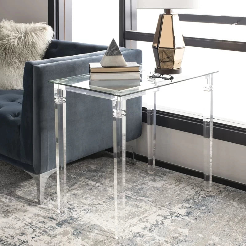 Custom Office Computer Table Toughened Glass Top Square Clear Acrylic Coffee Table