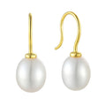 YILUN Elegant Women's Handmade Jewelry Gold Plated Oval Freshwater Pearls Drop Earrings Wtih Dainty Teardrop Design