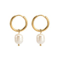 Fashion Jewelry Earrings Single Pearl Drop Earrings 14k Gold Plated Stainless Steel Huggie Baroque Pearl Hoop Earrings
