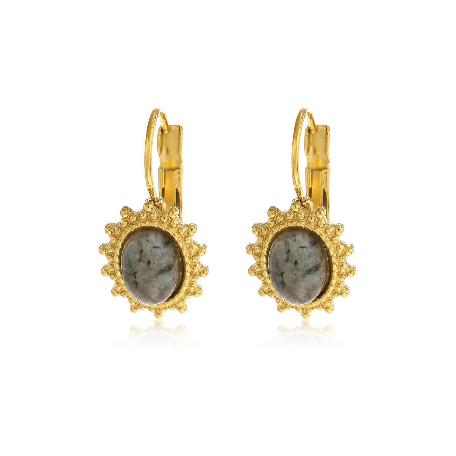 Factory Custom 18K Gold Stainless Steel Sun Natural Stone Stud Earrings Beautiful Design Geometric Trendy Style Pearl Main Stone