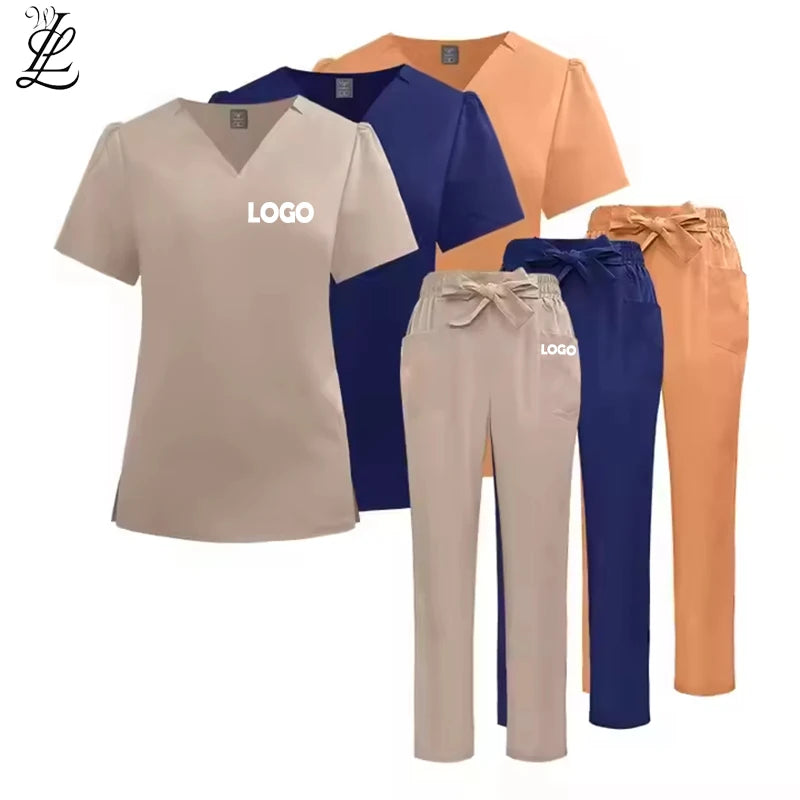 High Quality Custom LOGO Stretchy Spa Women Nursing Scrub Hair Salon Nurse Scrub Pet Hospital Jogger Set 2 Piece Uniforms Sets