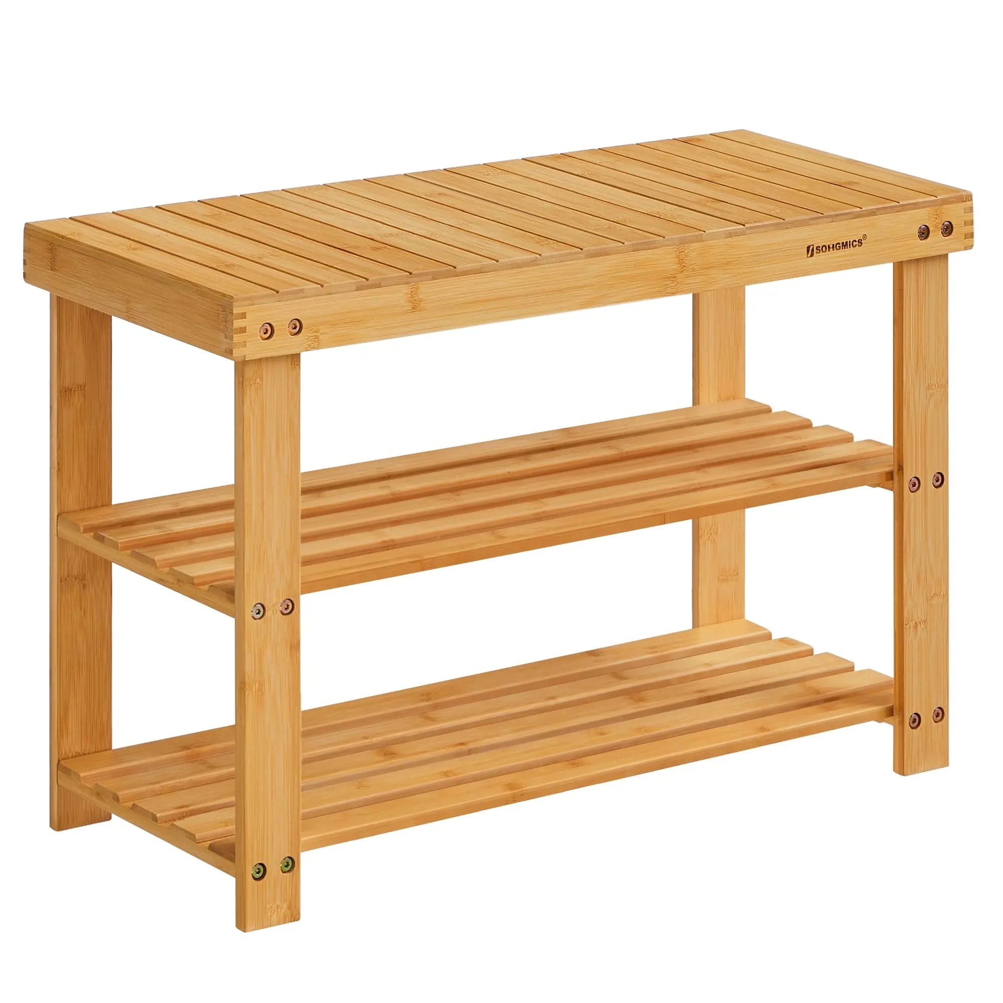 Bamboo Shoe Rack Bench for Hallway Living Room  3-Tier Bamboo Shoe Storage Organizer Wooden Shoe Shelf  Bamboo Storage Holder