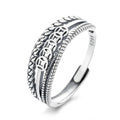 S925 Sterling Silver Retro Coin Ring Attract Luck Wealth Geometric Overlapping Lines Irregular Shape Open Ring