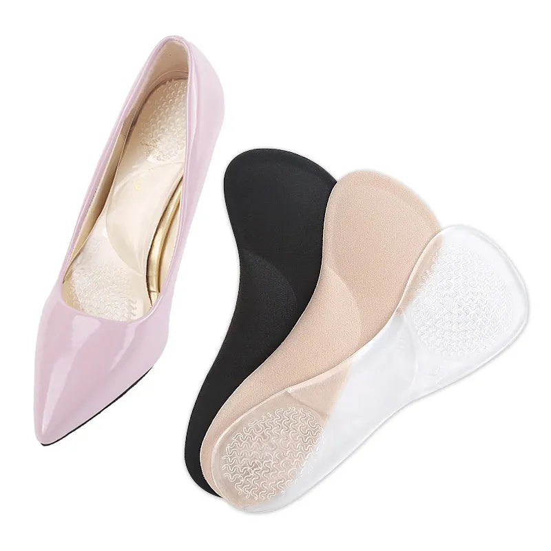 Soft Velvet Insulated High Heel Shoe Insert Comfortable Anti-Slip Gel Insole 3/4 Arch Support Adhesive Shoe Pad Women