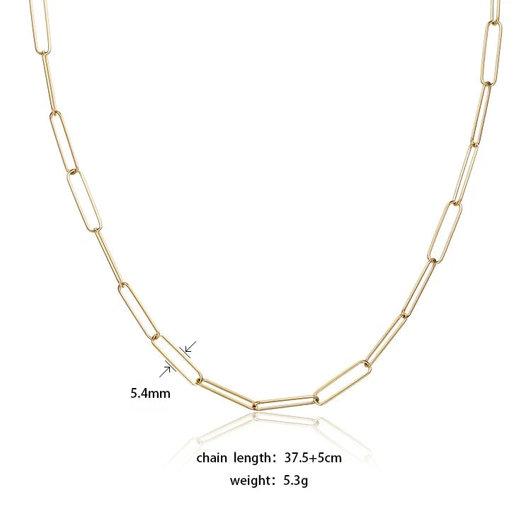 2020 Retro Baroque Style Gold Plated Stainless Steel  Paper Clip Chain Necklace for Woman