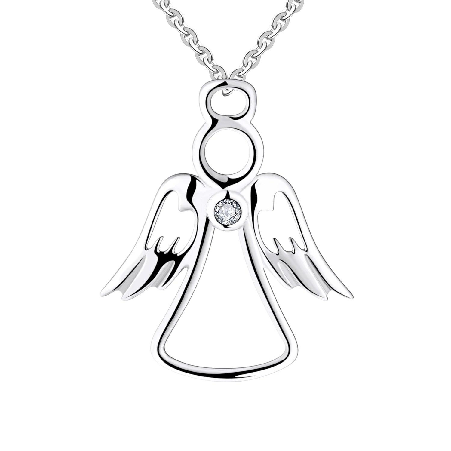 Silver Angel Pendant Necklace Hollow Out Design Fashion Jewelry for Women Wedding Birthday Anniversary Gift for Mom Girlfriend