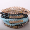 Fashion Strand Women Stretch 6mm Crystal Glass Beads Bracelet Elastic Long Gold Rhinestone Wrap Pipe Bracelet