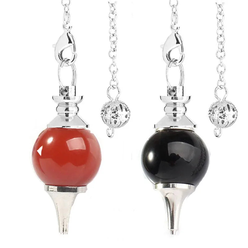 18MM Healing Gemstone Natural Stone 7 Chakra Red Agates Lapis Circular Cone Dowsing Pendulum