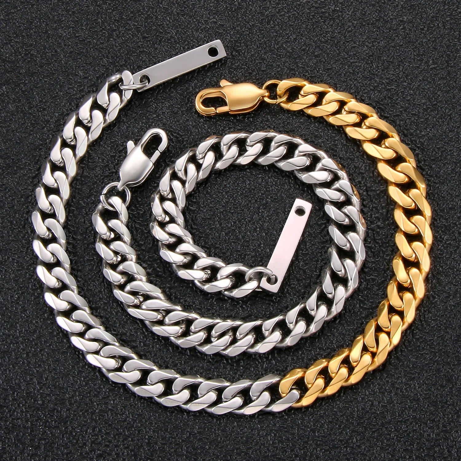 High Polished Custom Stainless Steel Engraved Name Logo Sign Plate Miami Curb Cuban Link Chain Bracelet for Men Women Jewelry