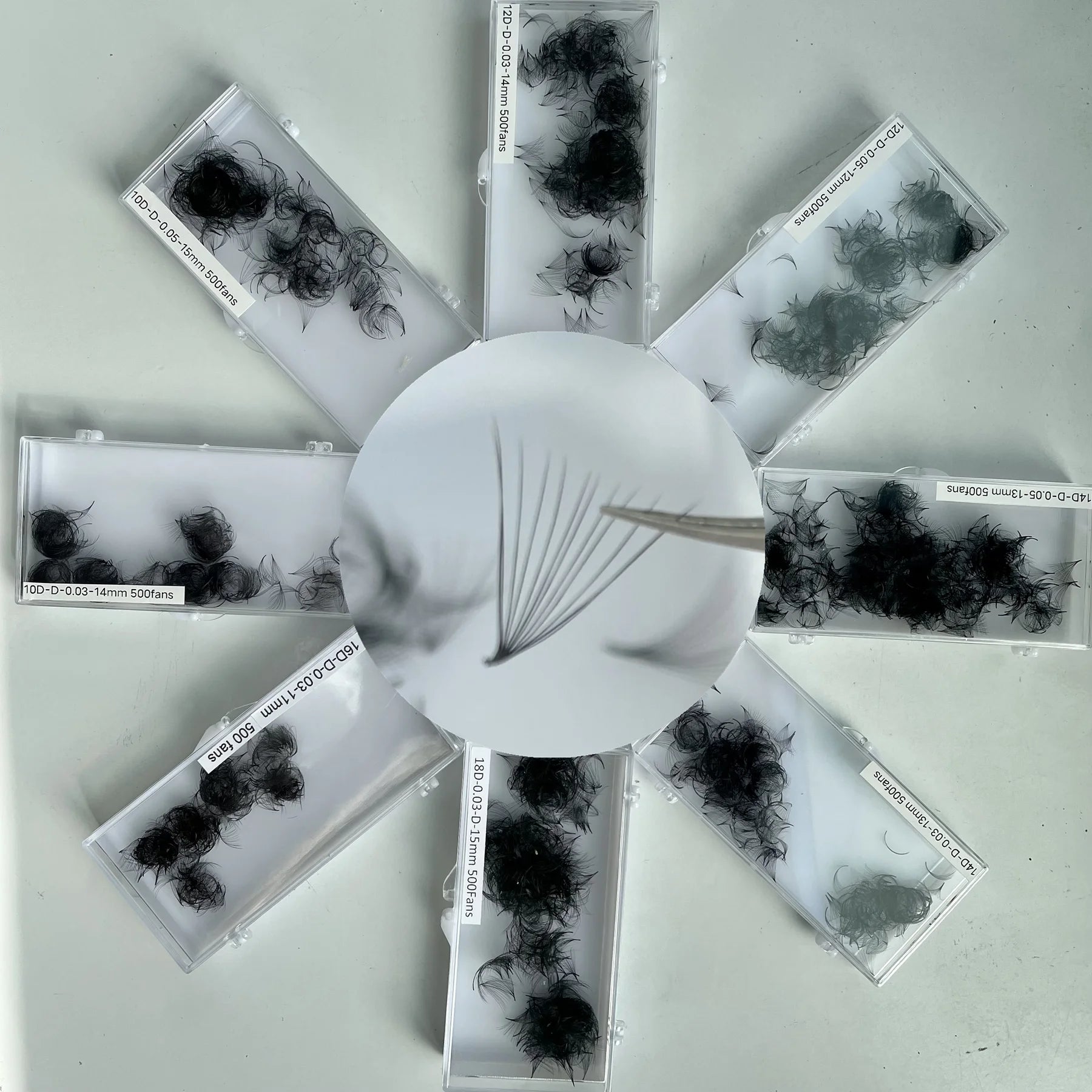 Korean Wholesale Loose Promade Volume Fans 500 Pointy Base 3D 4D 5D 6D 7D 8D 9D 10D 12D 14D 16D 18D 20D Promade Volume Lash Fans