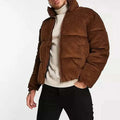 Custom Logo Plain Brown Thick  Padded Puffer Corduroy Coat Jackets