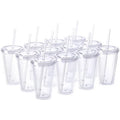 Clear Reusable Tour Ice Water Bottle Coffee Mug 16oz Double Wall Acrylic Plastic Tumblers Cup With Straw