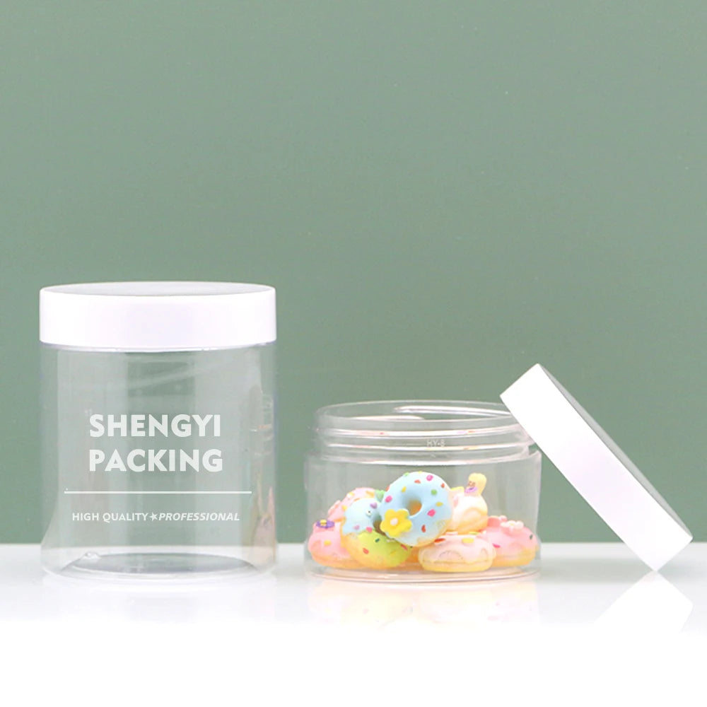 Cosmetics Packaging PET 250ml Plastic Jars 1oz-8oz Frosted White Lids with Hair Mask Slime Body Scrub Container