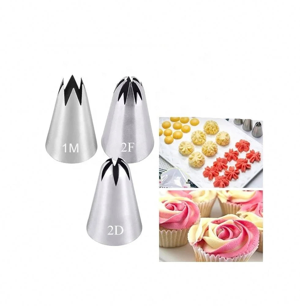 Icing Piping Tip Set with Stainless Steel Decorating Tips for DIY Cream Rose Flower Piping Nozzle Cupcake Pastry Tips(1M 2D 2F)