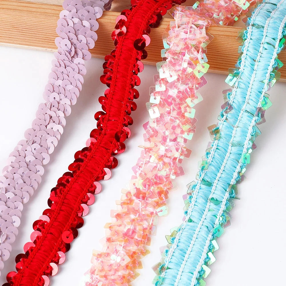 Wholesale 20mm 3-Row Sequin Ribbon 18 Colors DIY Wedding Dress Decoration with 3D Loose Rhinestones Sew-on Plastic Material