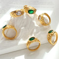 French Style Green Zircon Ring for Girl Retro Luxury Non Fading Hip Hop Ring Stainless Steel Waterproof Jewelry