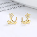 Fashion Jewelry 925 Sterling Silver Earring Two Double Star Zircon Flower Gold Plated Stud Earrings for Women