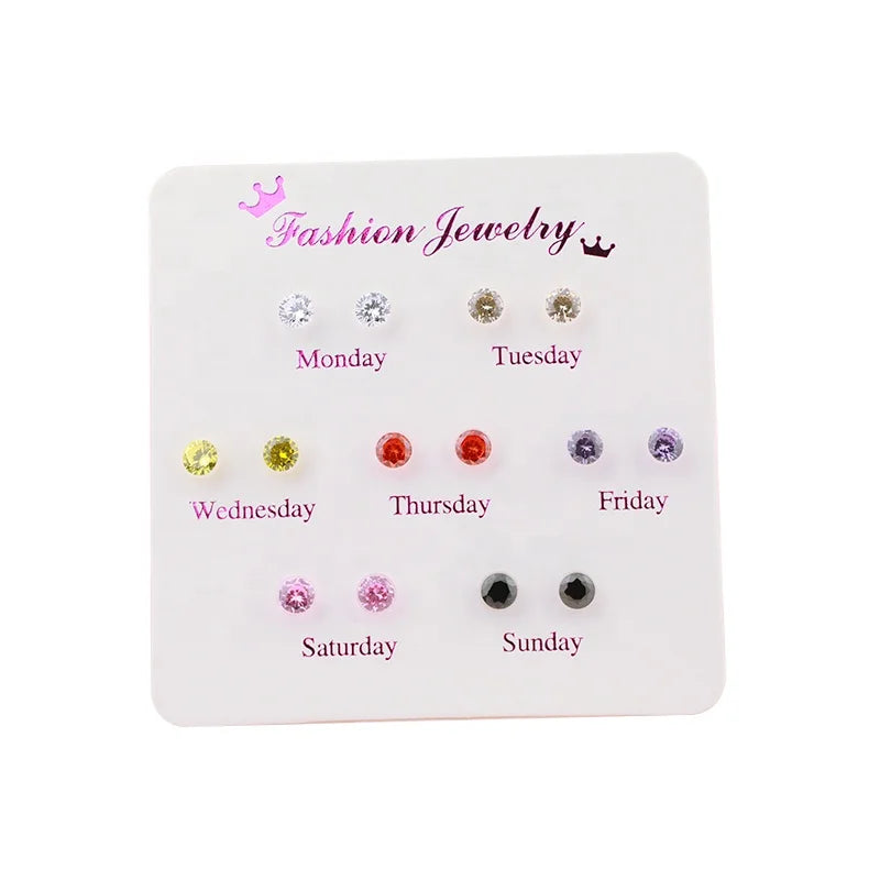 7 Pairs of One-week Stud Earrings Set Zircon Ear Acupuncture Temperament Pierced Earrings Ear Jewelry Irregular OEM ODM Opp Bag