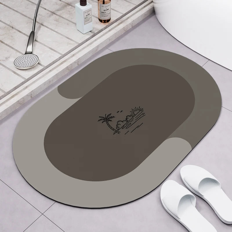 U-HOME Oval Shape Marble Bath Mat Good Quality Fabric Secure Floor Rug Waterproof Round Rubber Bathroom Mat