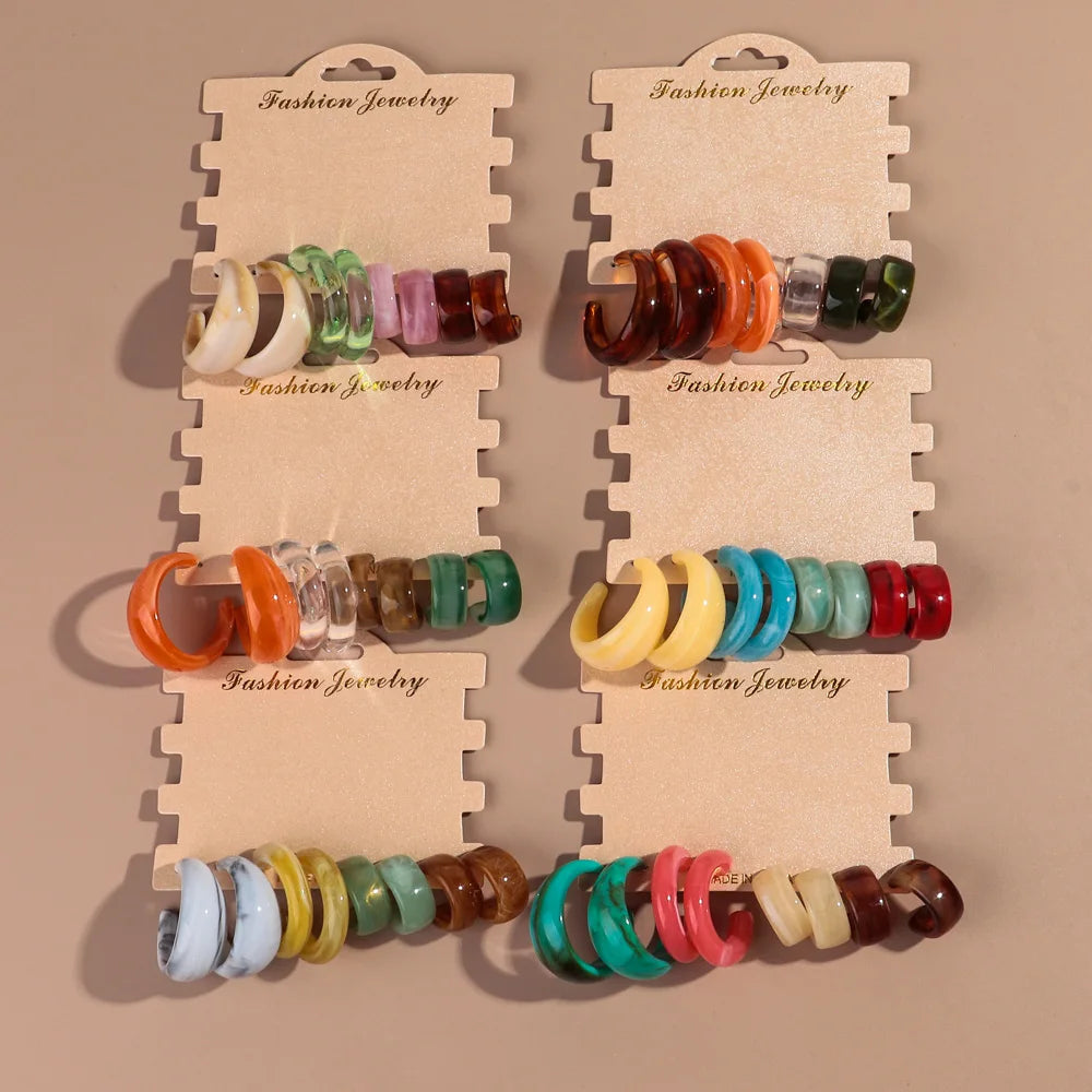 2025 Trend New C-Shaped Acrylic Hoop Earrings Set Multi-Color Simple Assembly Jewelry for Women and Girls