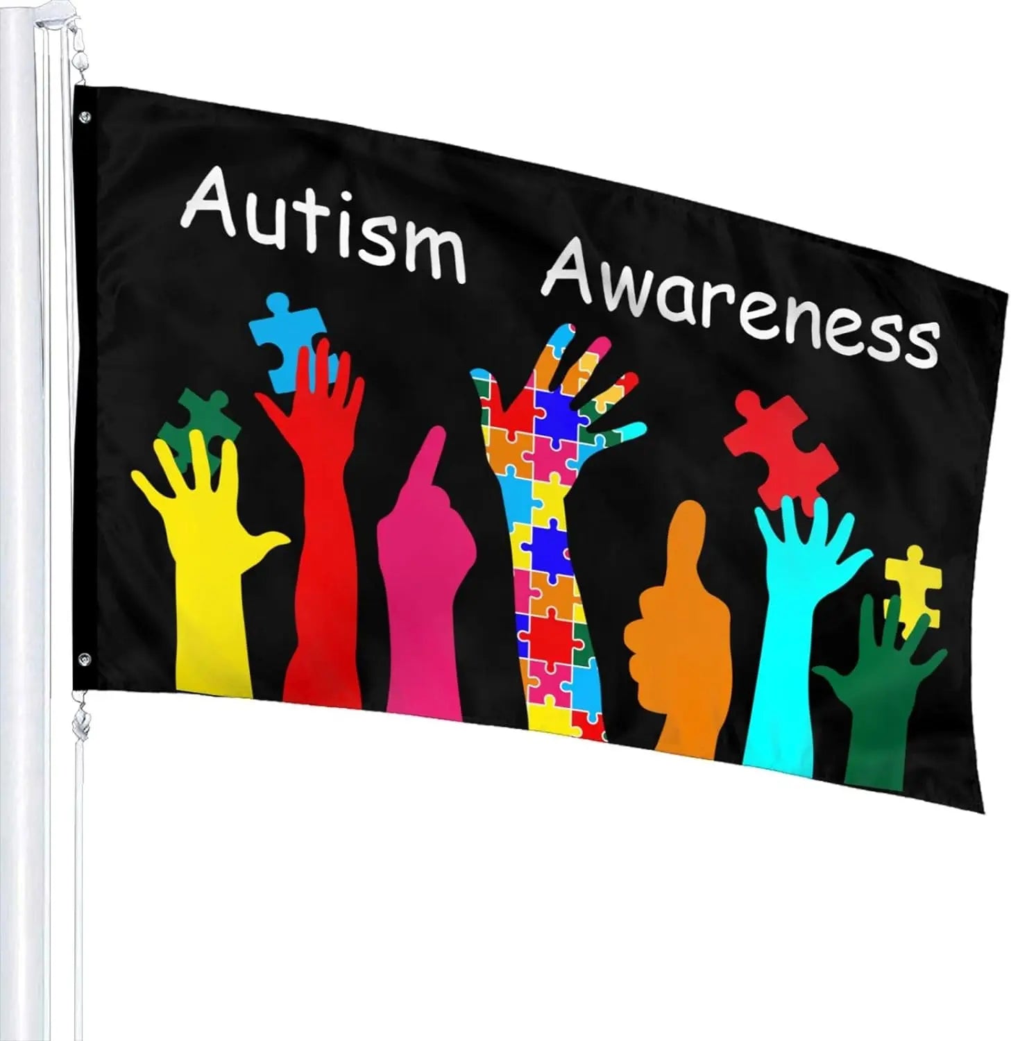 Promotional Customized 3x5ft 100% Polyester Double-sided Bright Colors Outdoor Autism Awareness Flag