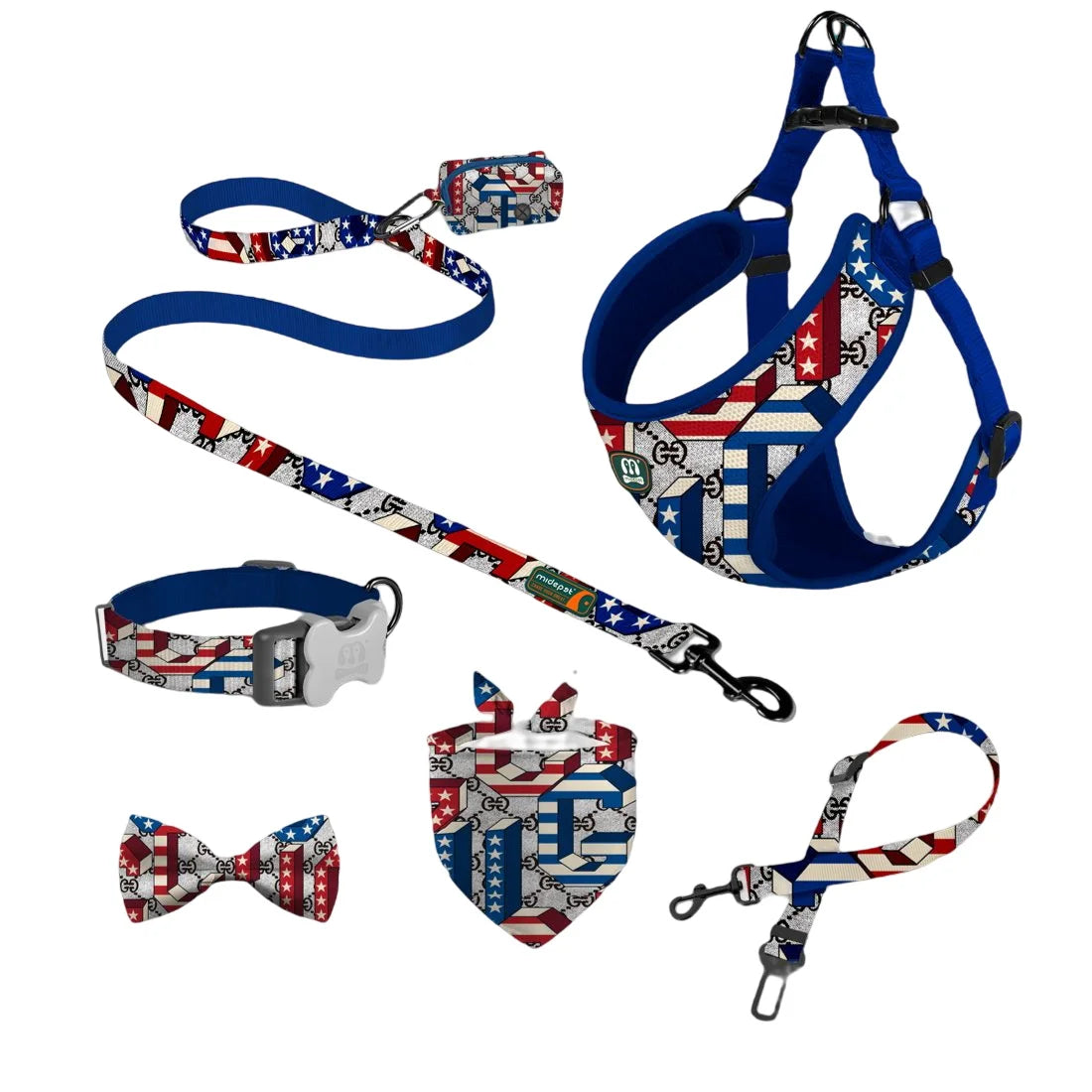 MIDEPET 6 Pcs Customized Pet Dog Luxury Accessories Dog Harness and Leashes Leads Set With Poop Bag Holder