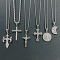 Trendy Jesus Cross Crucifix Jewelry Stainless Steel Compass Angel Wing Necklace Skull Charm Saint Christopher Necklace