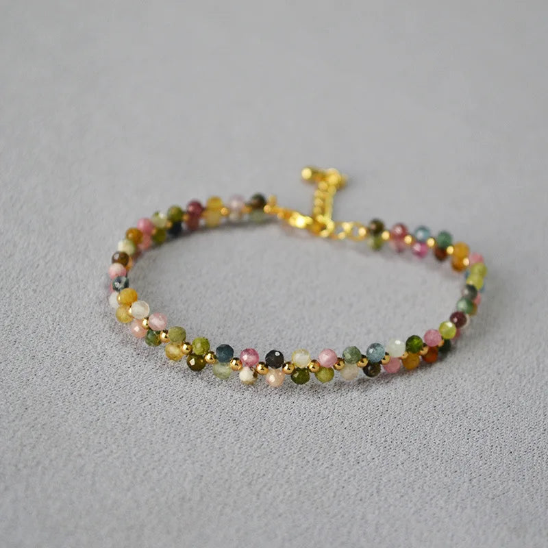 2024 New French Vintage Gold Beads Natural Stones Handcraft Weave Floral Beads Beaded Bracelet