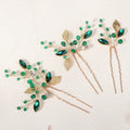Handmade Bride Hairpin Rhinestone Leaves Wedding U Shape Hair Pin Set Women Bridal Prom Jewelry 3 Pieces Set