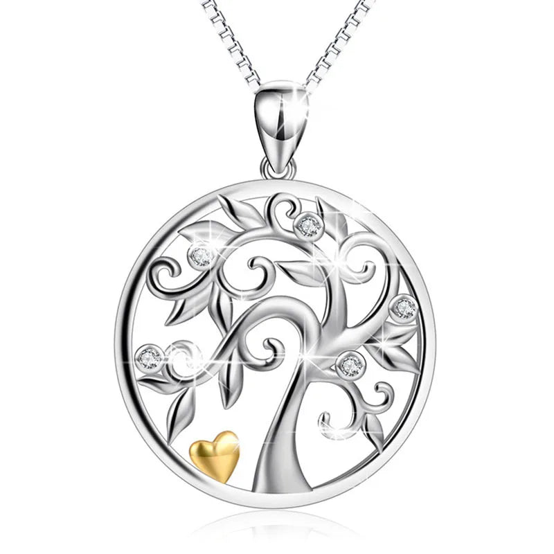18K Gold Plated 925 Sterling Silver Tree of Life Necklace Gold Heart for Women