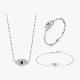 Fashion Rings Necklace Bracelets Accessories 925 Sterling Silver Delicate Trendy Blue Evil Eyes Fine Jewelry Sets for Women
