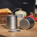 Portable Lightweight Pure Titanium Coffee Cup with Fixed Handle Metal Water Mug for Outdoor Camping