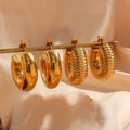 Drop Ship Hollow Out Chunky Hoop Earring 18K Gold Plated Stainless Steel Jewelry Water Proof Gold Hoop Earrings