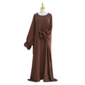 2024 Modest Ruched Sleeve Batwing Abaya Dress Dubai Saudi Robe Loose Islamic Clothing Kaftan Prayer Set for Muslim Women