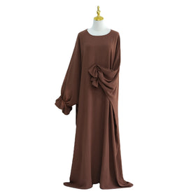 2024 Modest Ruched Sleeve Batwing Abaya Dress Dubai Saudi Robe Loose Islamic Clothing Kaftan Prayer Set for Muslim Women