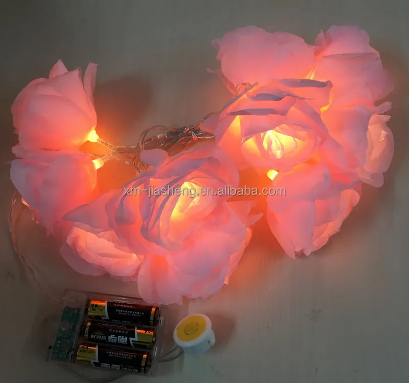 Battery Operated 10LED 2m Length Silk Rose Flower String Light for Christmasweddingpartyyard Decoration