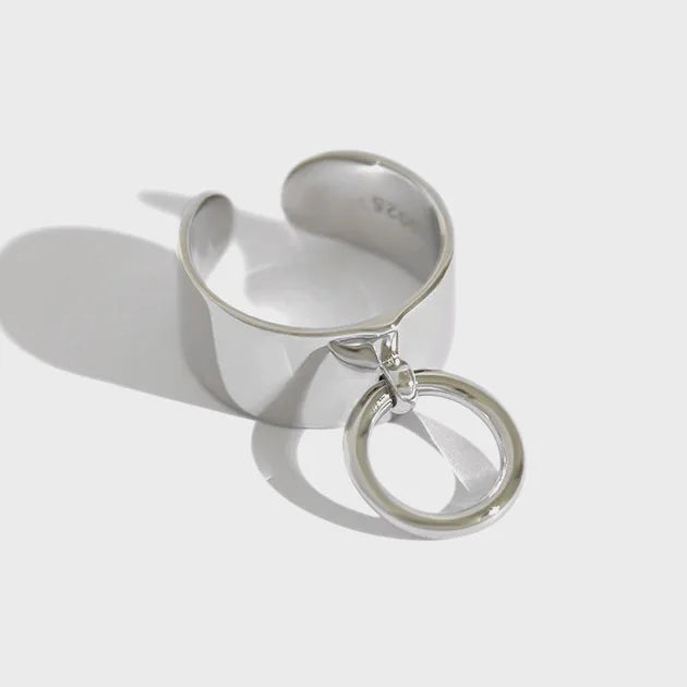 High Polished Personalized Simple Circle Pendant Design S925 Sterling Silver Open Adjustable Glossy Rings for Women