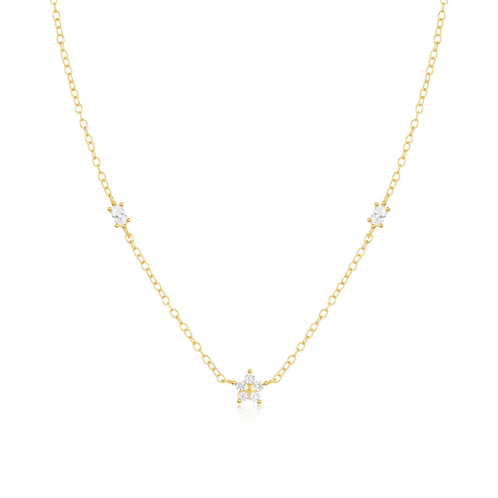Fashion Necklaces 925 Sterling Silver Flower Diamond Necklaces Oval Zircon Gold Plated Necklace for Women